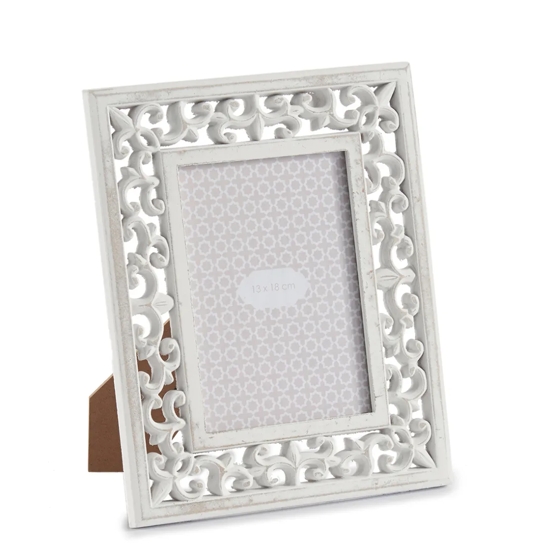 Marcos Y Fotos|Estilo Étnico>Portarretrato tallado blanco de madera 13x18cm