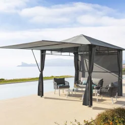 hespéride Pérgolas>Pérgola OMELYA gris ardósia con cortinas 3x3m