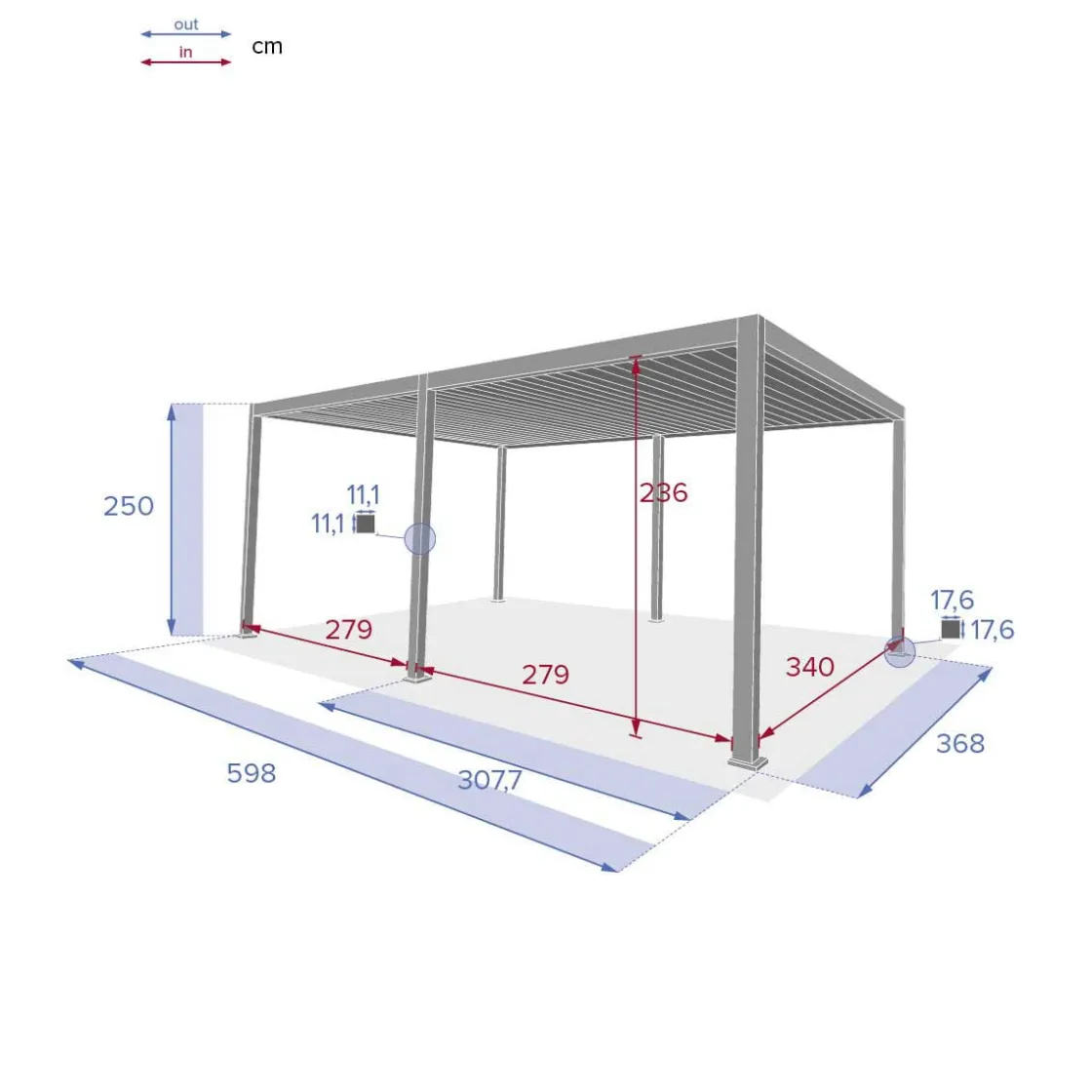 hespéride Pérgolas>Pérgola ÉVORA gris graphite 3,6x6m