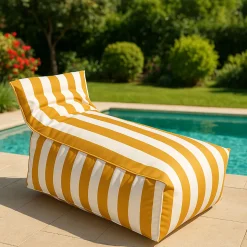 Textil De Jardín>Puf sofa impermeable rayas blancas y amarillas