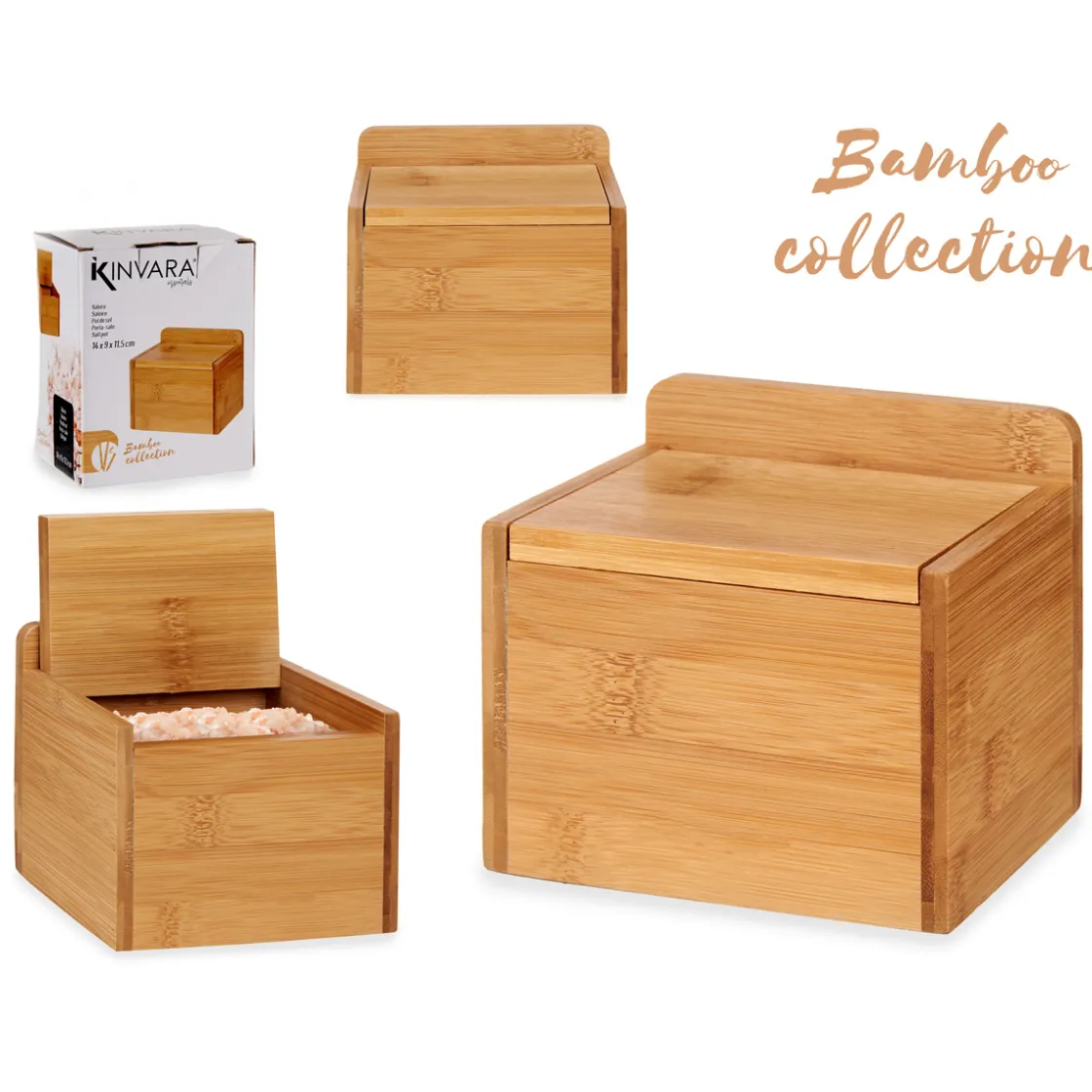 Vinagreras, Azucareros, Saleros Y Pimenteros>Salero De Bambú Con Tapa 14X9X11Cm