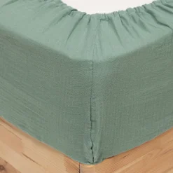 atmosphera Sábanas Y Protectores>Sábana ajustable FLORA de algodón verde 140x190cm