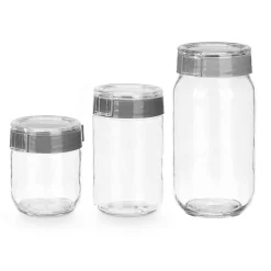Cajas Y Frascos>Set de 3 frascos de vidrio gris 425ml/660ml/1l