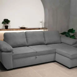 Sofás Y Sillones>Sofá cama DRESDEN con arcón y chaise longue gris