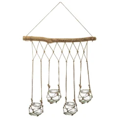 atmosphera Jarrones Y Vasos|Estilo Étnico>Soporte De Madera C/4 Tarros Colgantes