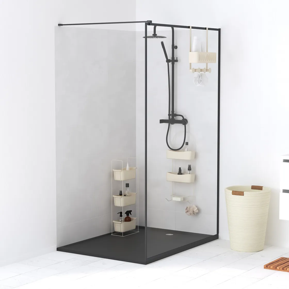 5five Accesorios De Baño>Soporte para ducha beige metálico con 4 ganchos