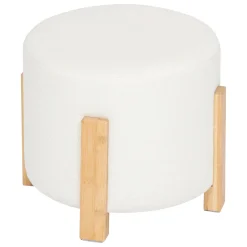 atmosphera Puff Y Banquitos>Taburete BANSA blanco con patas de bambú