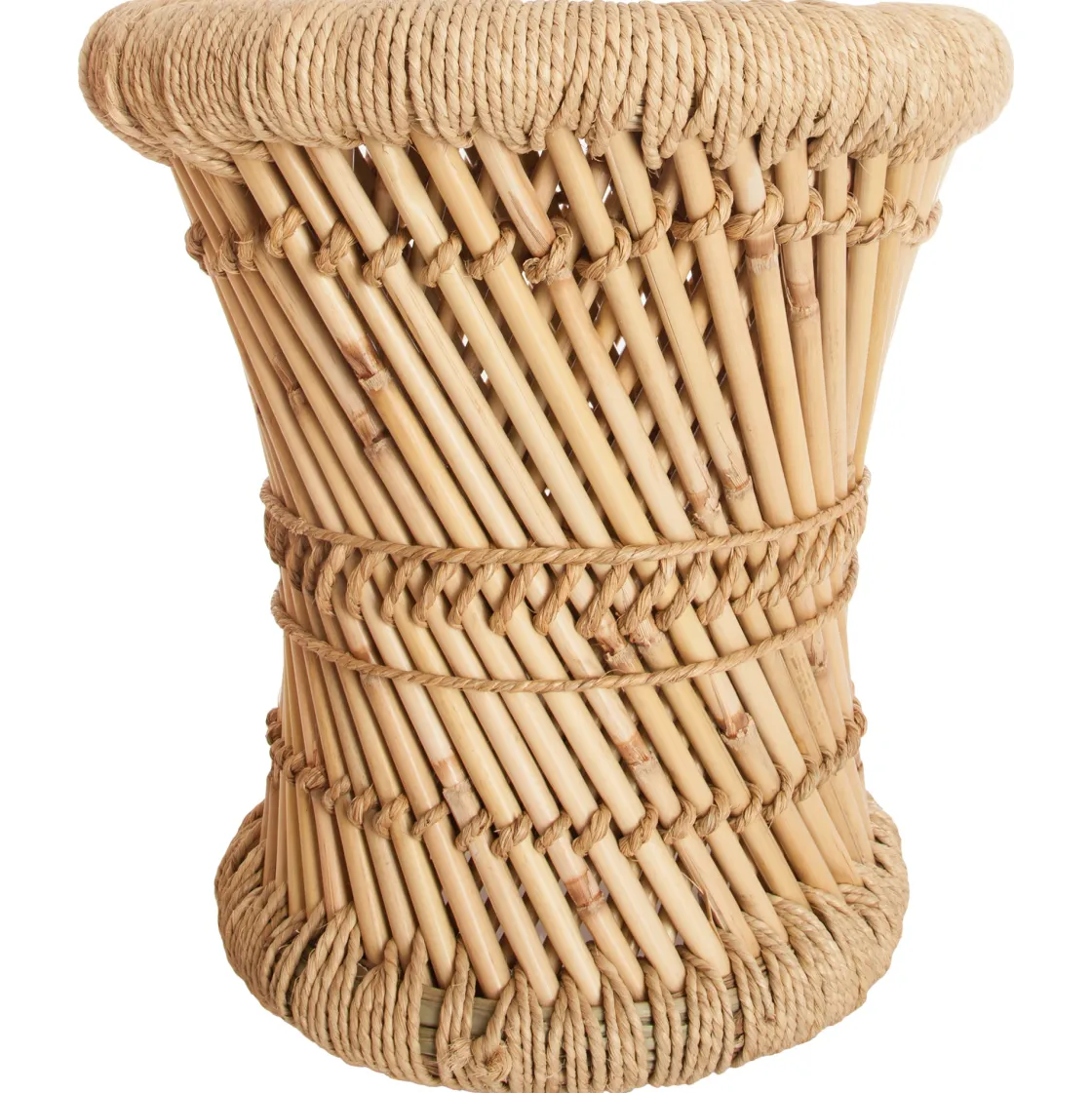 atmosphera Puff Y Banquitos|Estilo Étnico>Taburete beige de bambú y cuerda 32Cm
