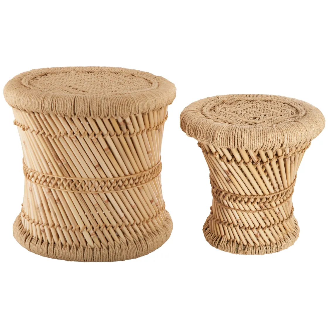 atmosphera Puff Y Banquitos|Estilo Étnico>Taburete beige de bambú y cuerda 32Cm