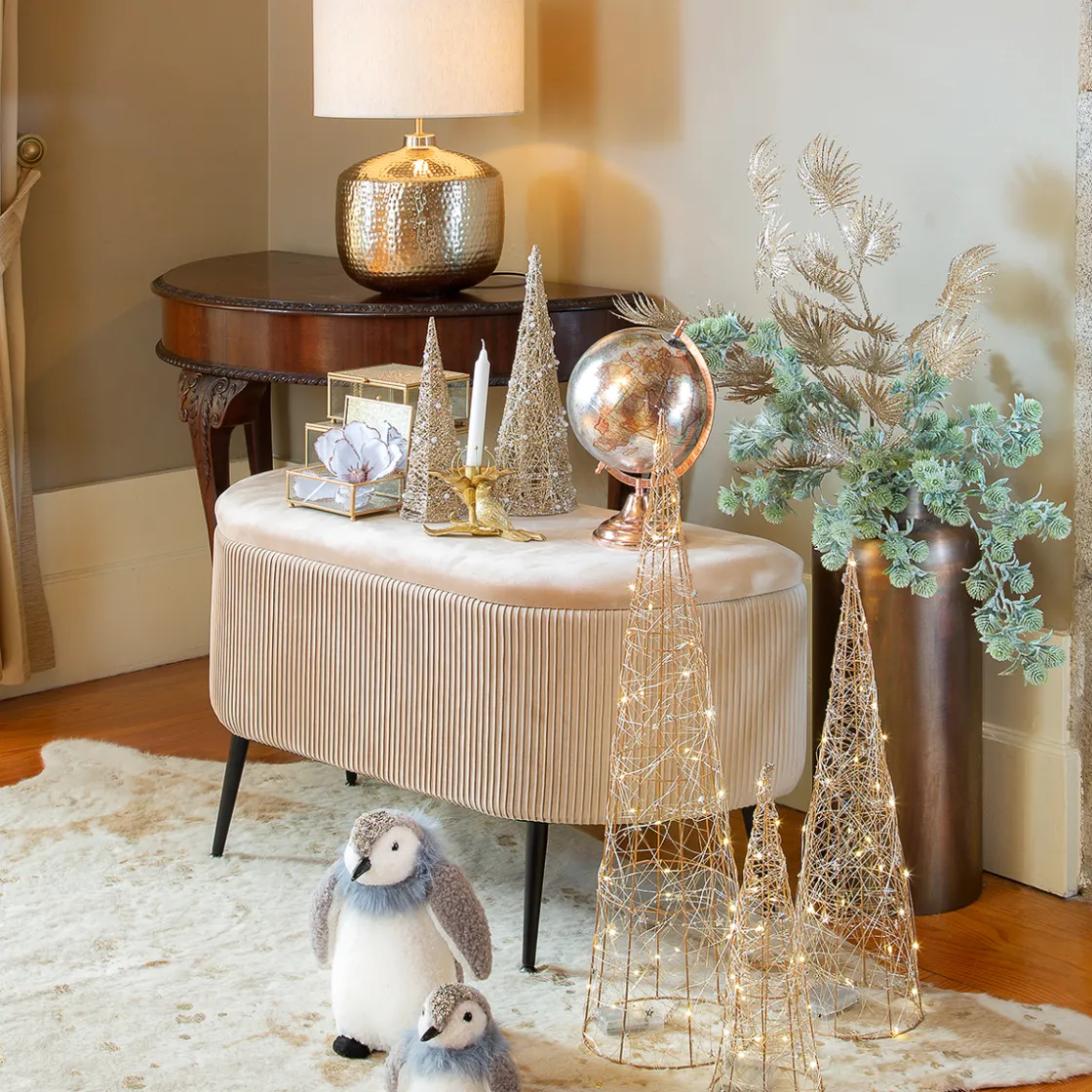 atmosphera Puff Y Banquitos|Estilo Contemporaneo>Taburete Beige Solaro Con Cofre De Almacenaje