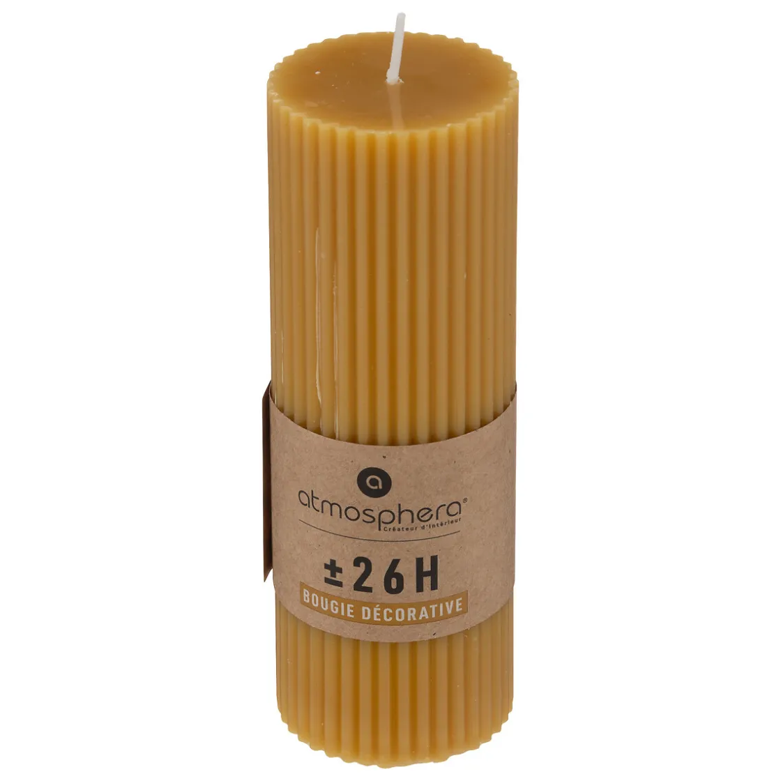 atmosphera Velas>Vela Pilar Demi De Rayas Mostaza 14cm